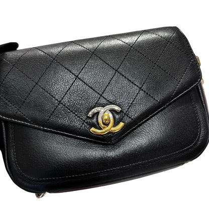 Used CHANEL Cross Body Bag Black GHW PHW
