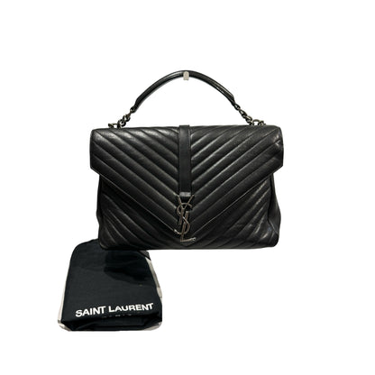 Used SAINT LAURENT Lambskin Leather College medium Shoulder Bag Black PHW