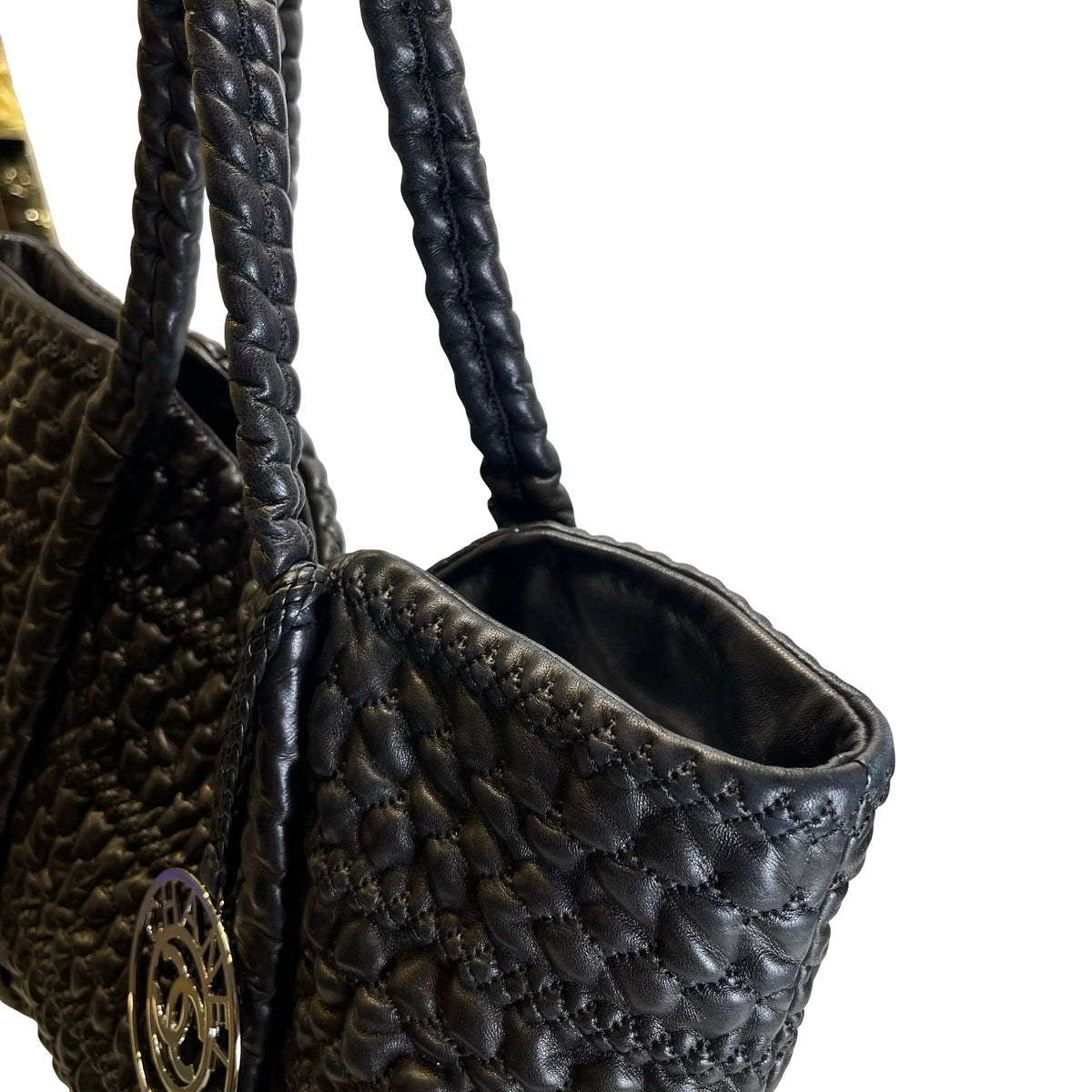 Used CHANEL Lambskin Tote Bag Tote Bag Black Silver