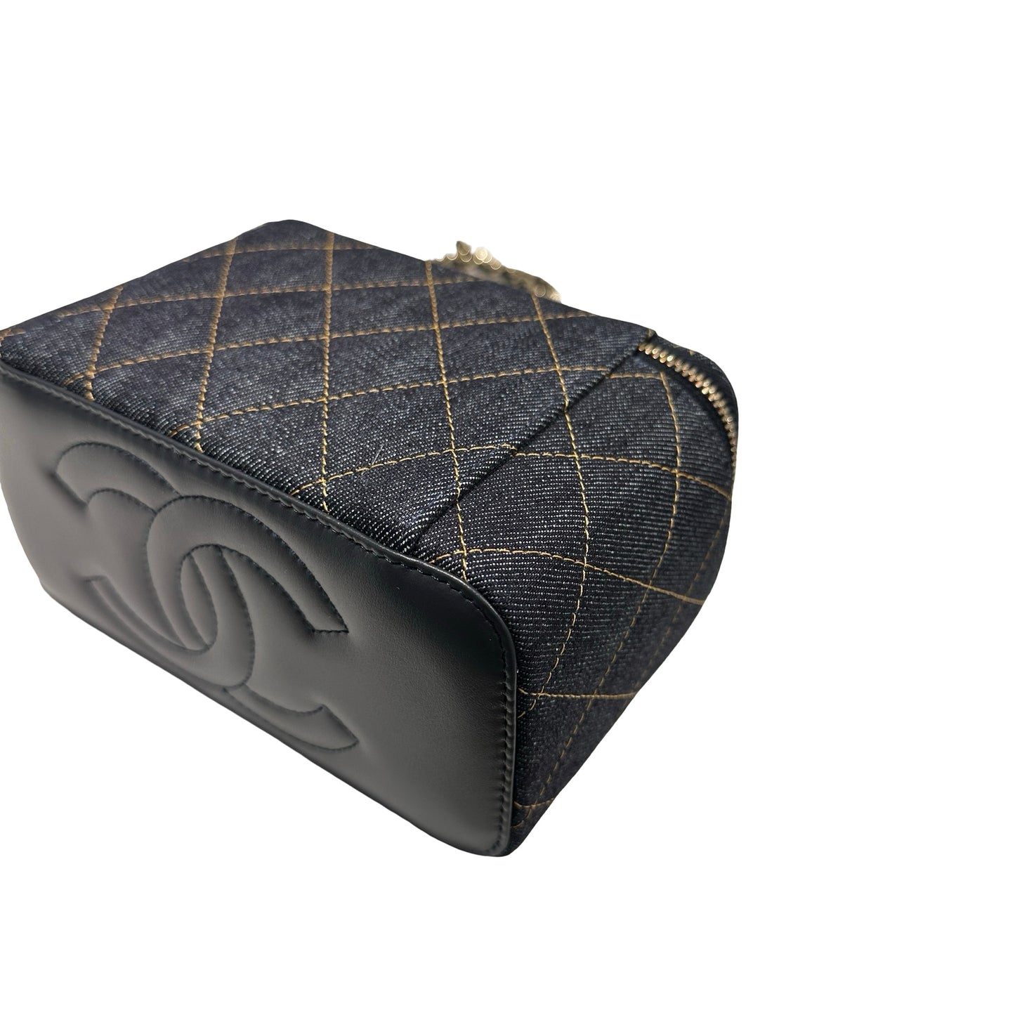 Used CHANEL Quilted Denim Vanity Case Vanity case Navy blue