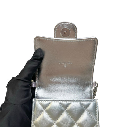 Used CHANEL Quilted Metallic Quilted Phone Bag Phone Bag Ombre Silver Gold Purple