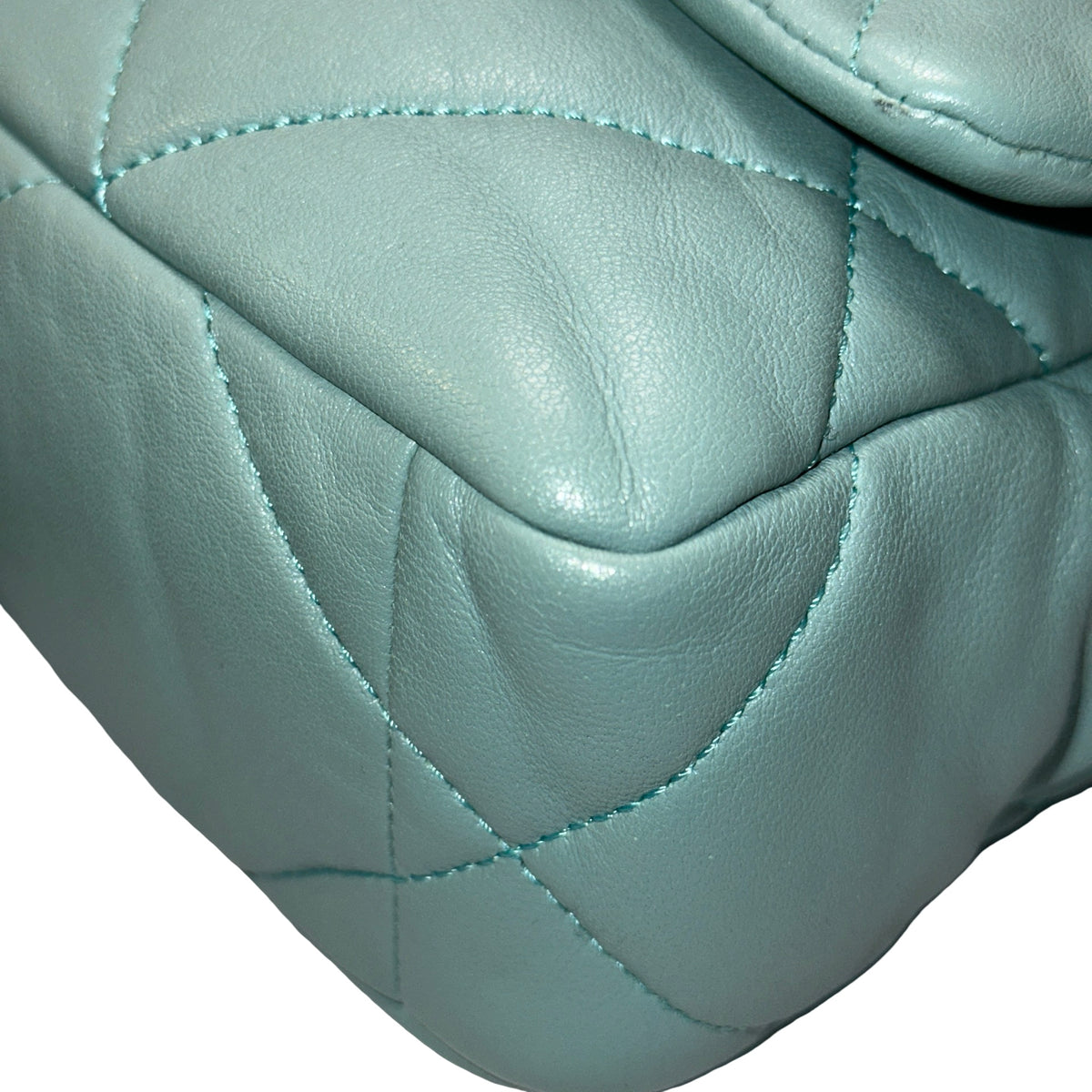 Used CHANEL Lambskin Quilted Chanel 19 Chain Shoulder Bag Light Blue Gold