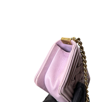 Used CHANEL Braided Lambskin Boy Chain Shoulder Bag Lilac Gold
