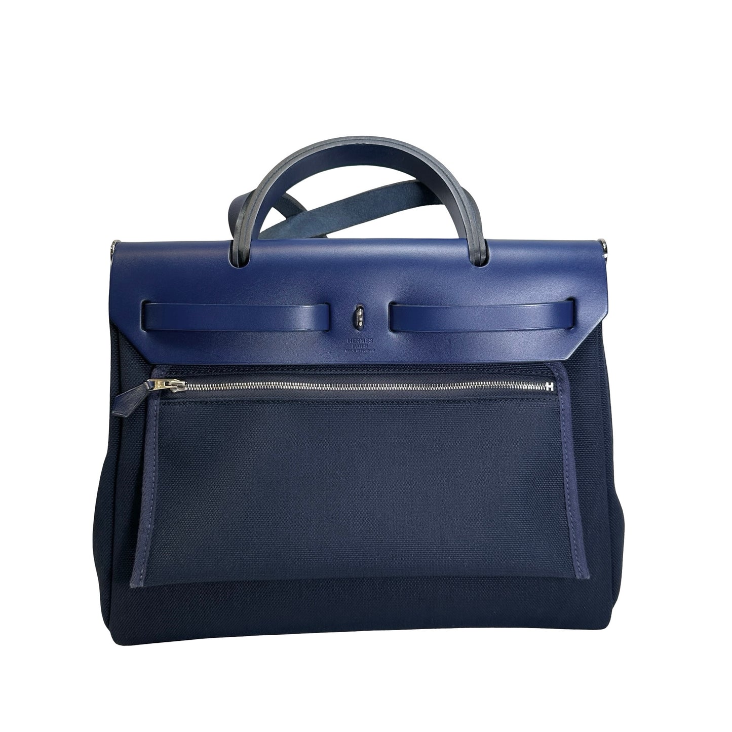 Used HERMES Canvas Leather Herbag 31 Handbag Navy PHW