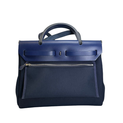 Used HERMES Canvas Leather Herbag 31 Handbag Navy PHW