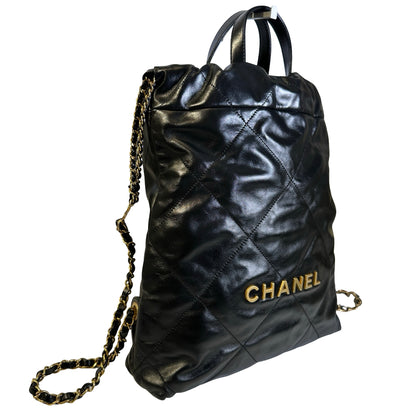 Used CHANEL Quilted Calfskin Chanel 22 Backpack Backpack Black Gold hardware