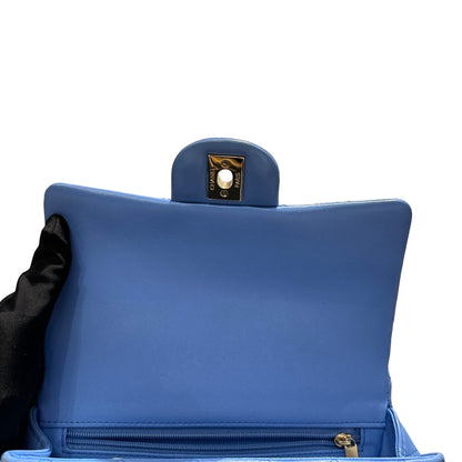 CHANEL MINI Flap 20cm with Handle Cross Body Bag Blue GHW