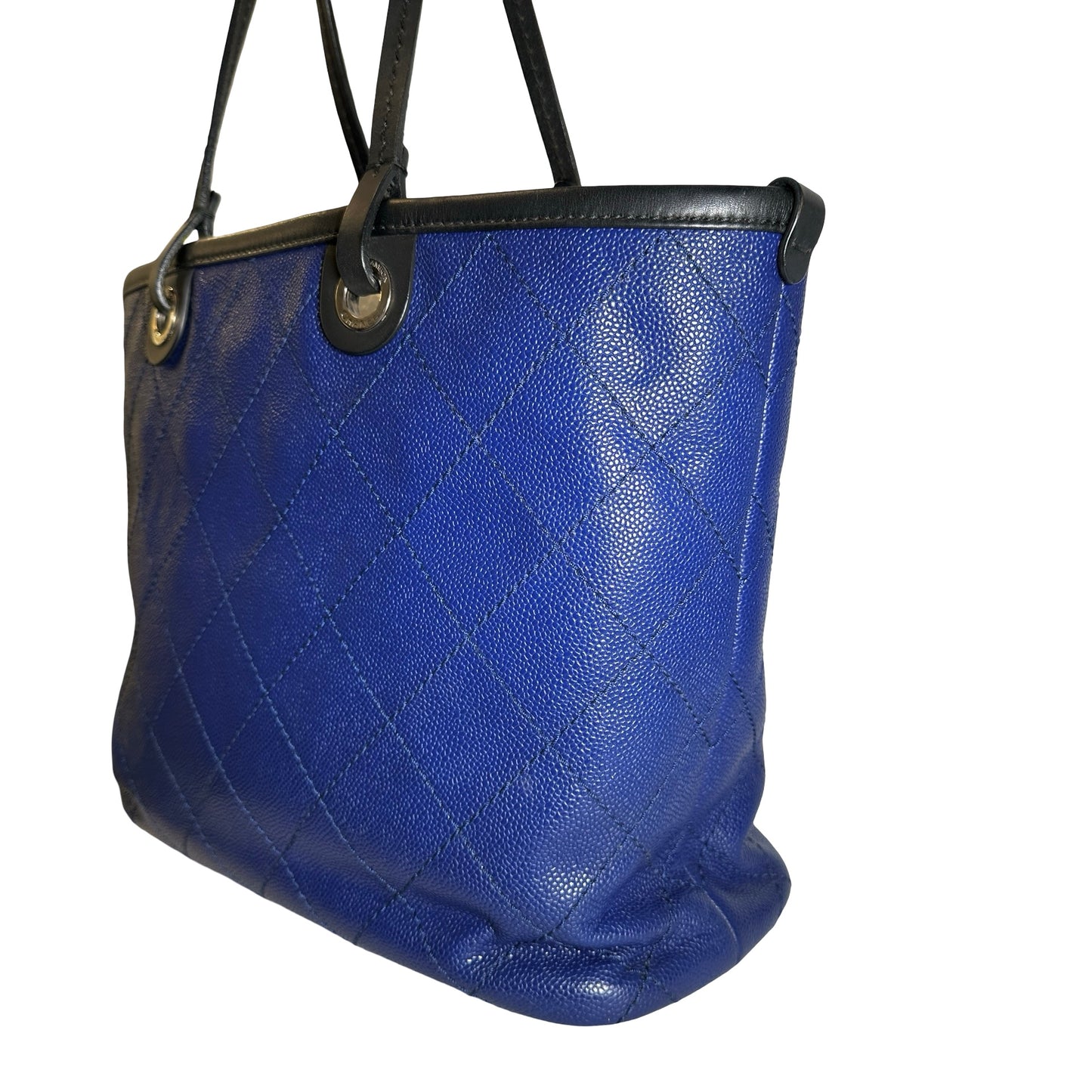 Used CHANEL Quilted Caviar Leather GST Tote Bag Blue Silver