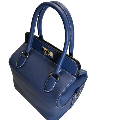 Used HERMES Leather Toolbox Handbag Blue