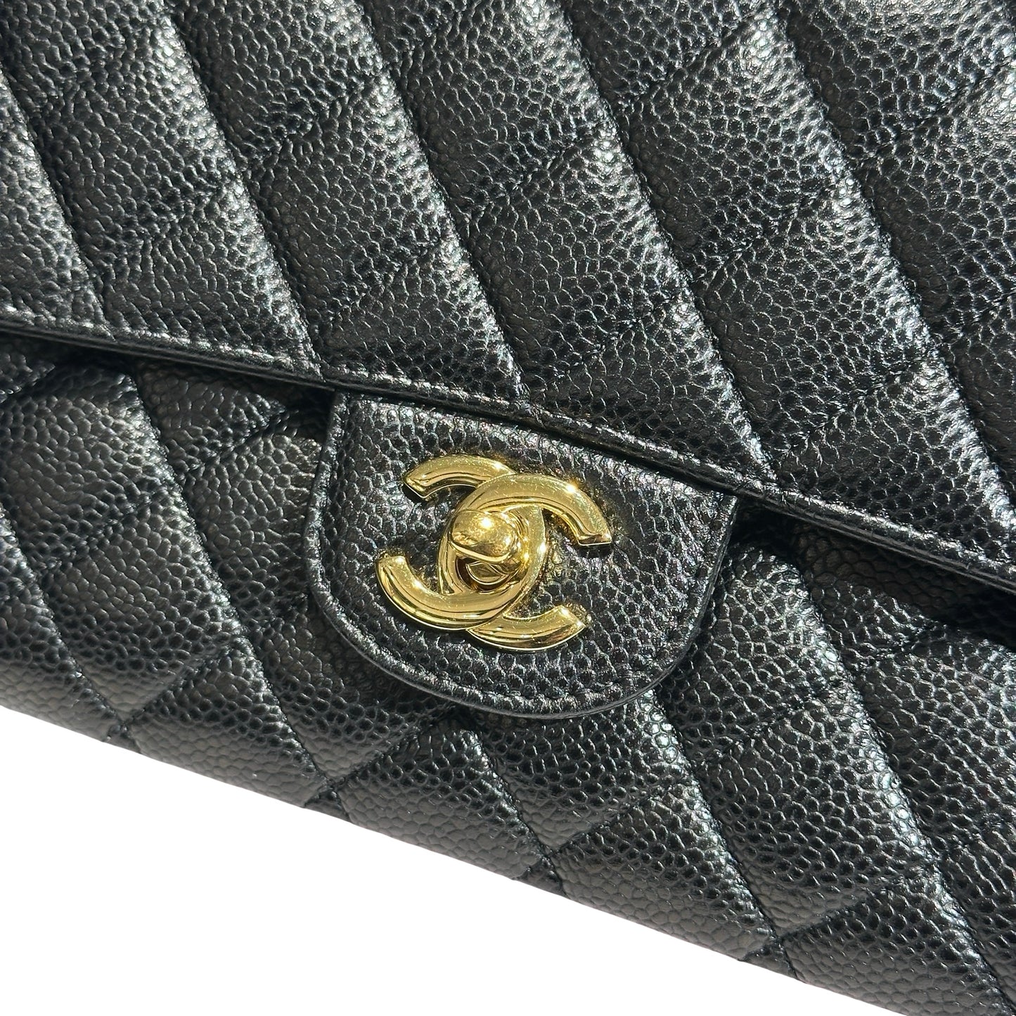Used CHANEL Caviar Leather Classic Flap Medium Chain Shoulder Bag Black PHW