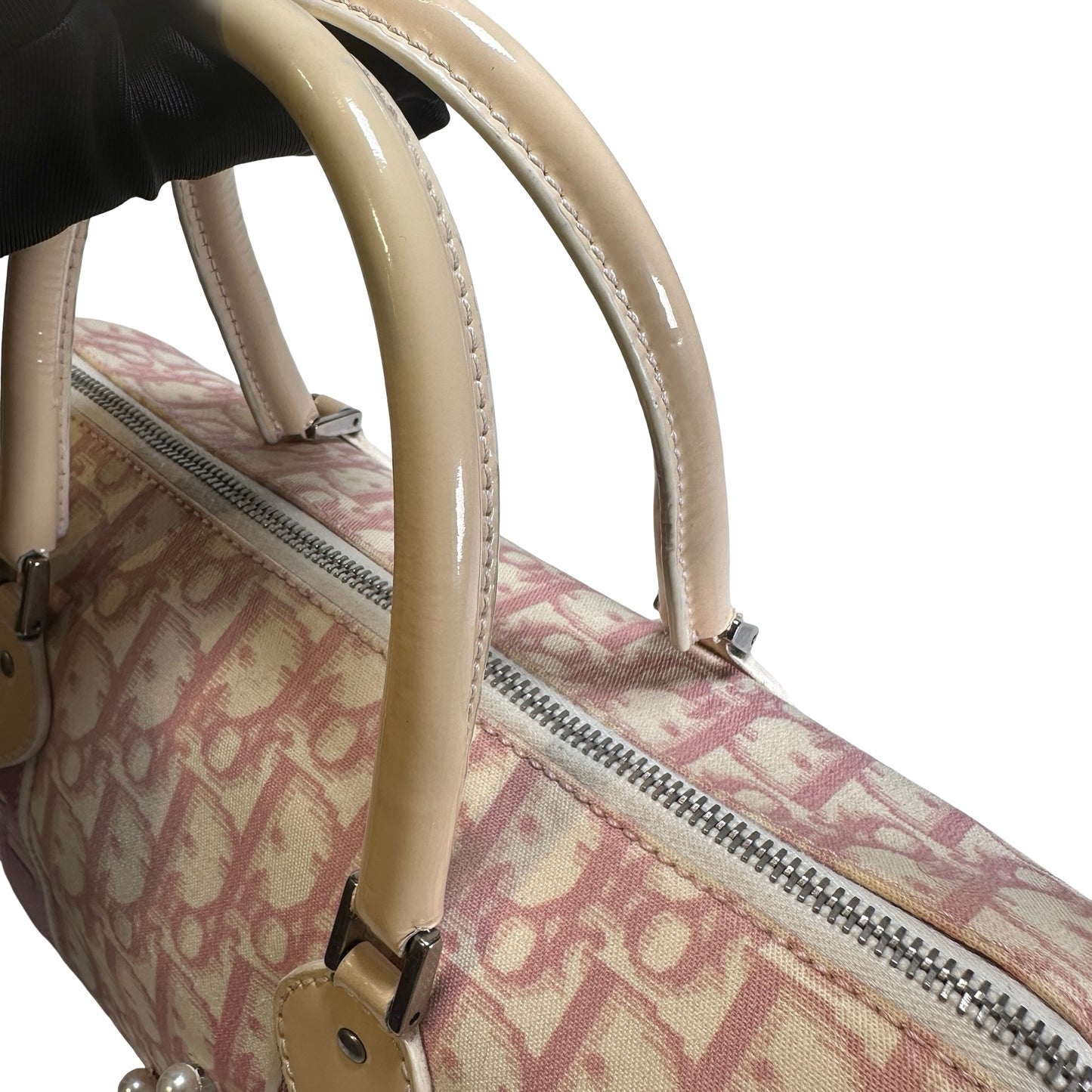 Used DIOR Canvas Trotter Boston Handbag Pink PHW