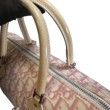 Used DIOR Canvas Trotter Boston Handbag Pink PHW