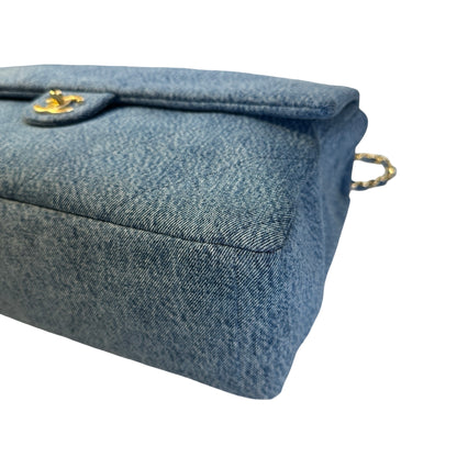 Used CHANEL Denim Classic Flap Chain Shoulder Bag Blue GHW