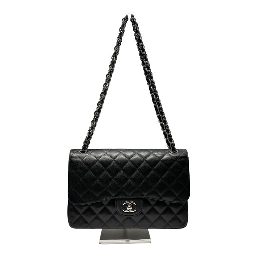 Used Chanel Caviar Leather Jumbo Shoulder Bag Black PHW