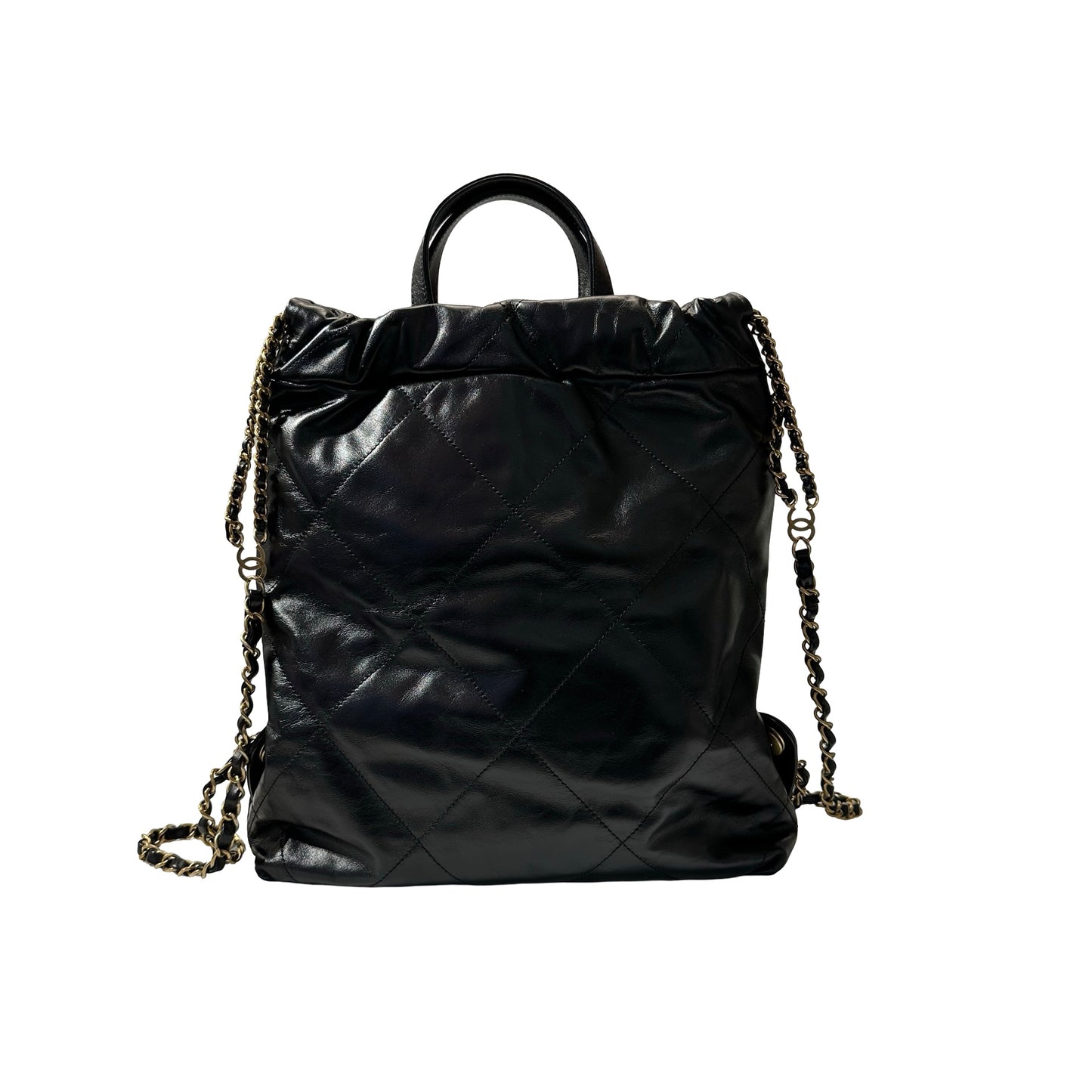 Used CHANEL Shiny Calfskin 23P 22 Small Backpack Black GHW