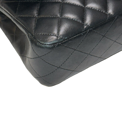 Used CHANEL Quilted Lambskin Classic Flap Chain Shoulder Bag Black Silver hardware