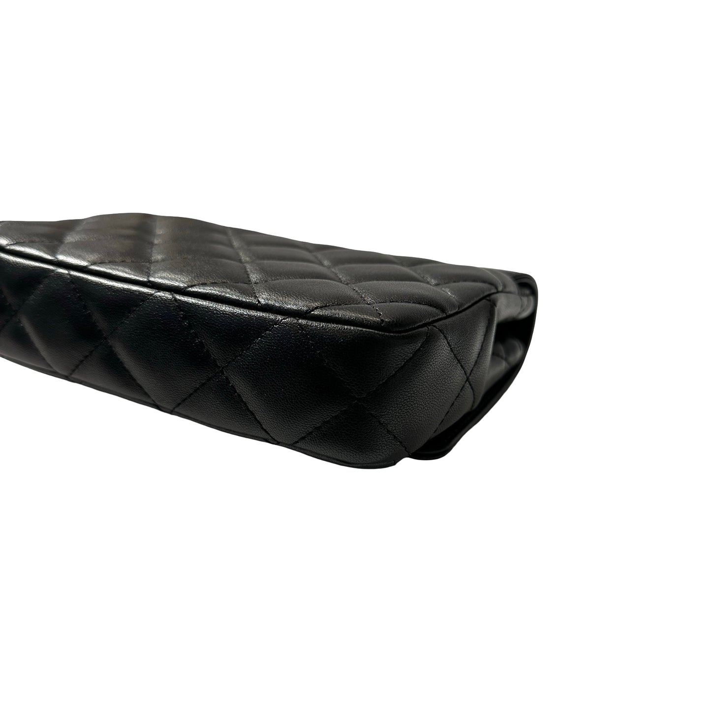 Used CHANEL Lambskin Leather Patent Leather Calfskin Leather 24B Flap Shoulder Bag Black PHW