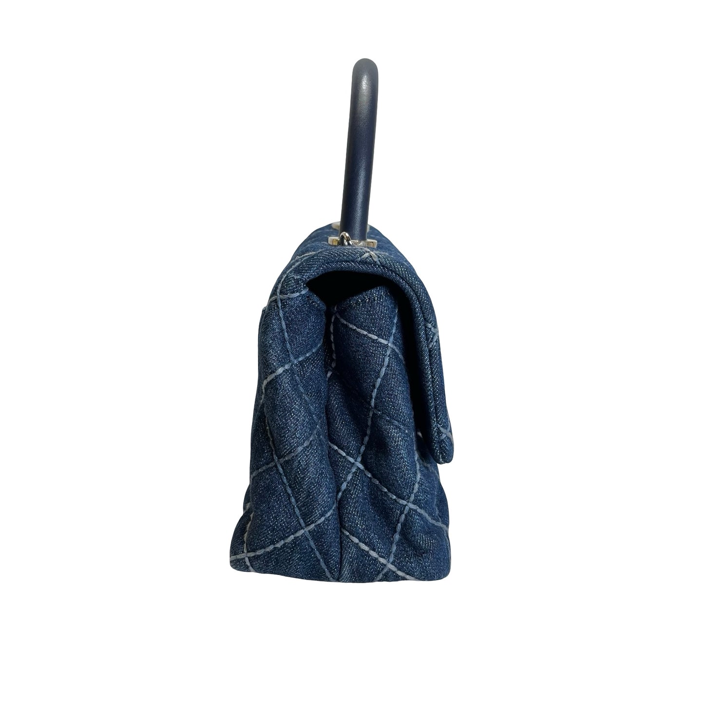 Used CHANEL Quilted Denim Coco Handle Small Handbag Denim Navy