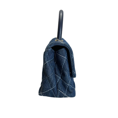 Used CHANEL Quilted Denim Coco Handle Small Handbag Denim Navy