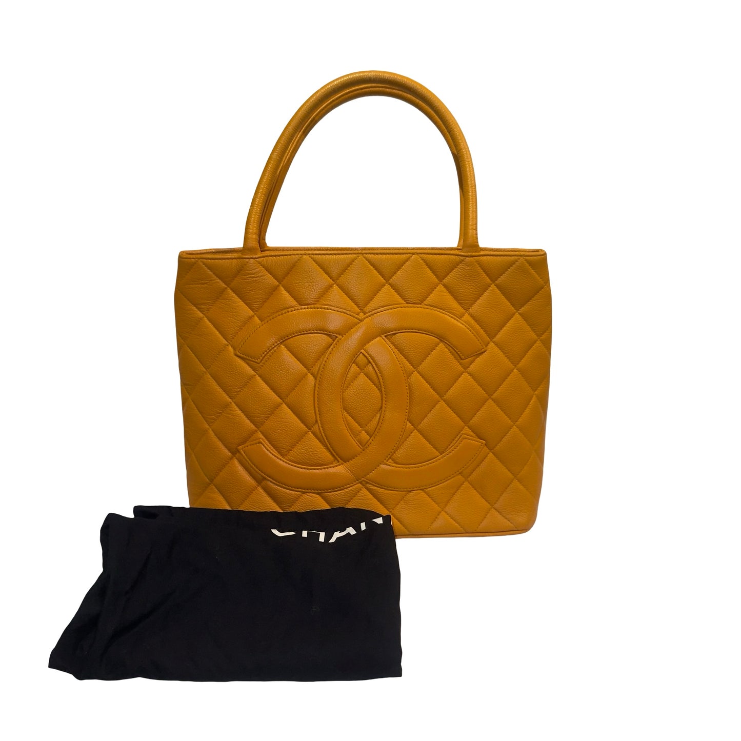 Used CHANEL Quilted Caviar Leather Medallion Tote Tote Bag Yellow