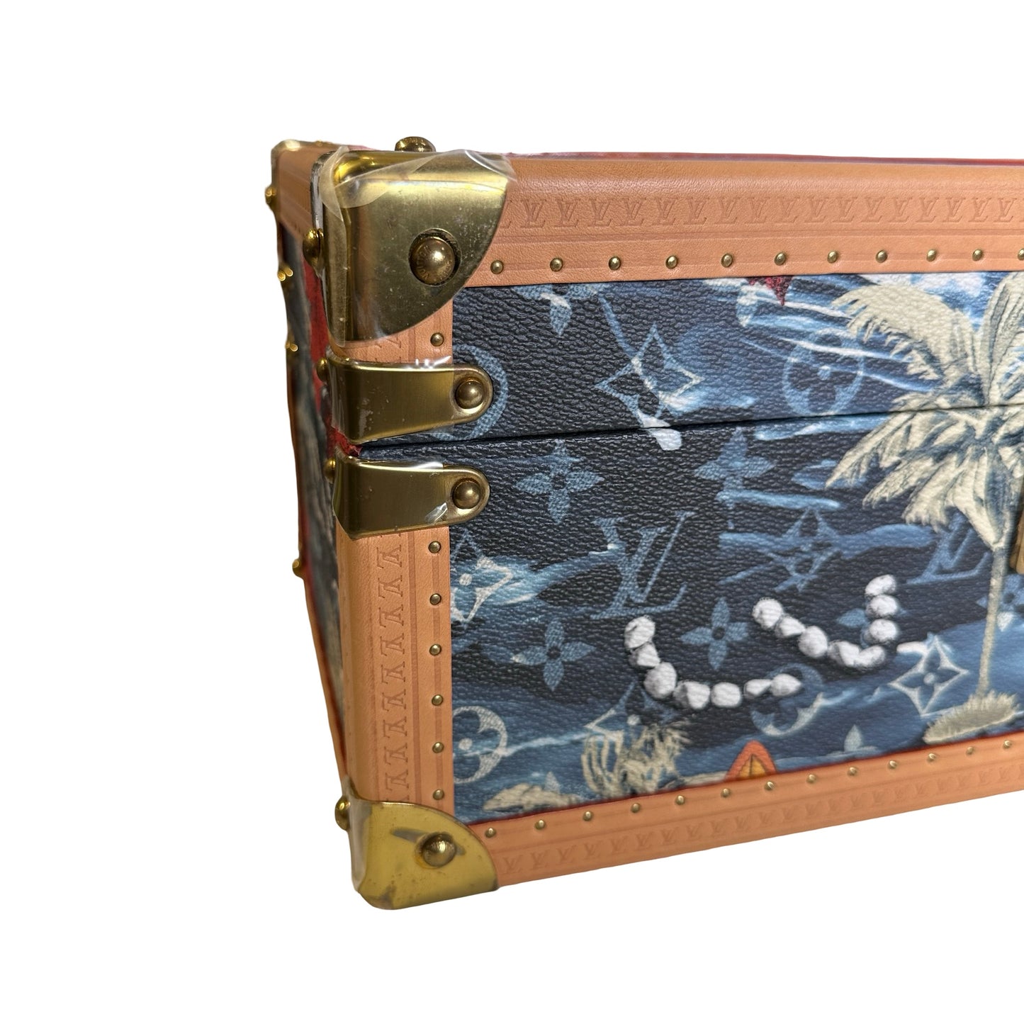 Used LOUIS VUITTON Calfskin Leather Monogram Box Box Blue Brown GHW