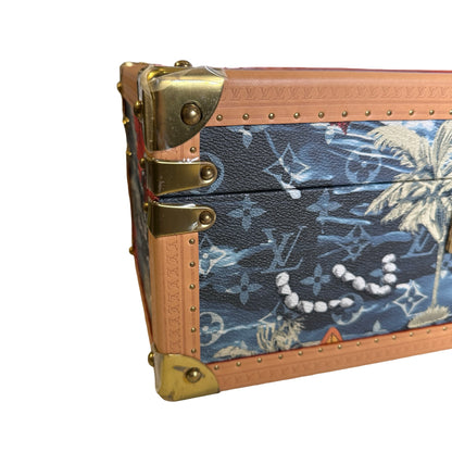 Used LOUIS VUITTON Calfskin Leather Monogram Box Box Blue Brown GHW