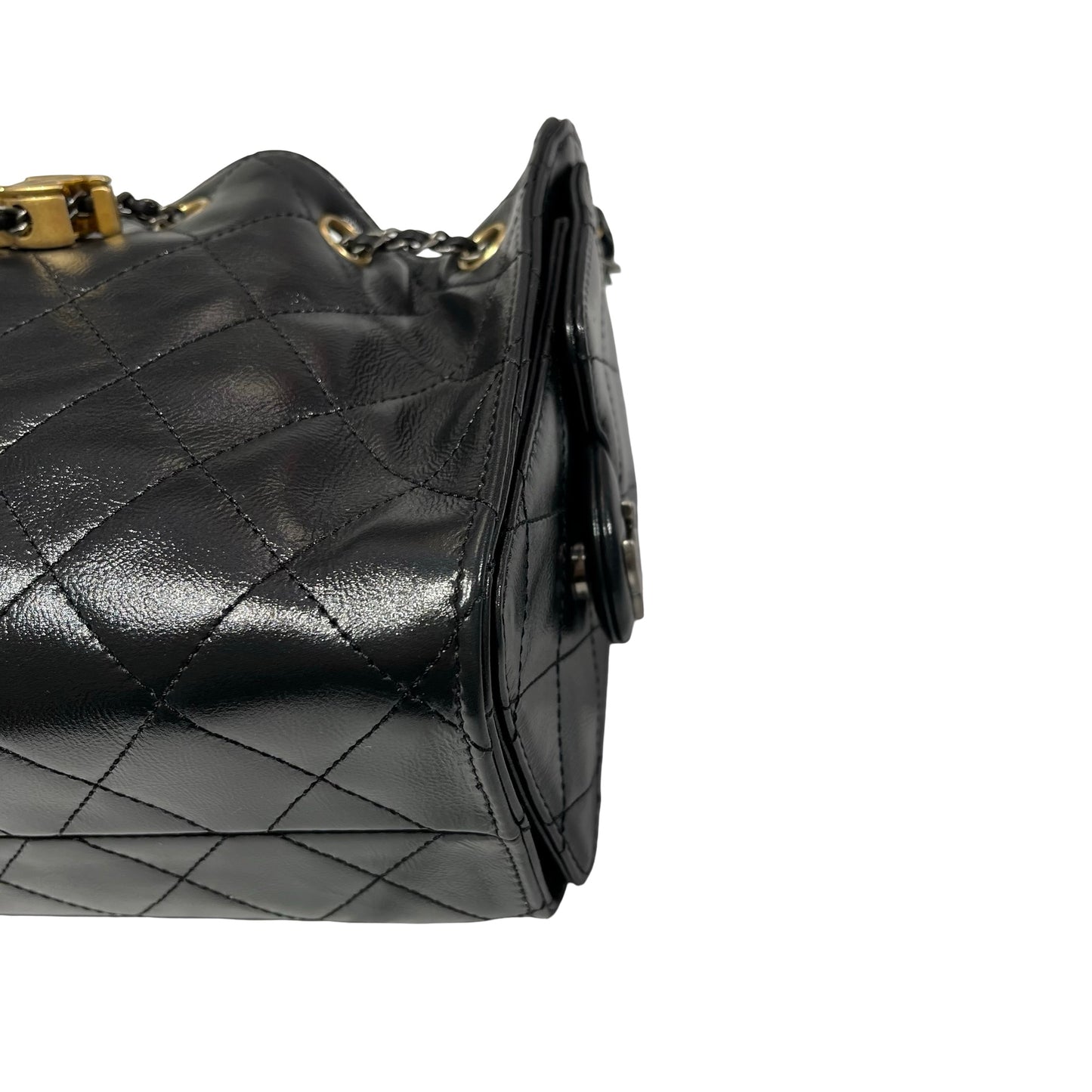 Used CHANEL Calfskin Leather Mini 25 Shoulder Bag Black GHW