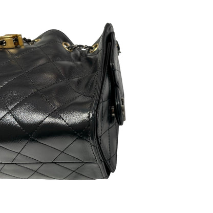 Used CHANEL Calfskin Leather Mini 25 Shoulder Bag Black GHW