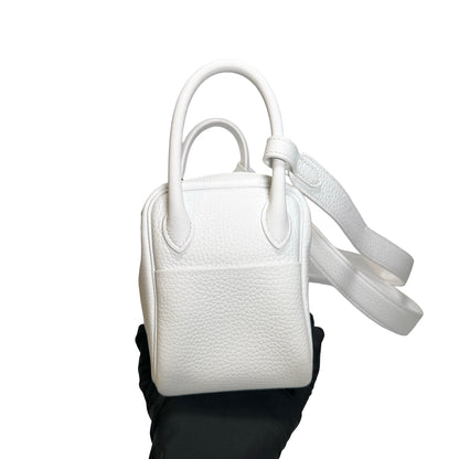 Used HERMES Clemence Leather Mini Lindy Cross body bag White GHW