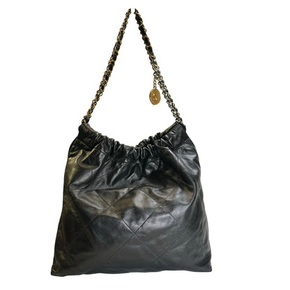 Used CHANEL Quilted Calfskin Chanel 22 Shoulder Bag Black Gold