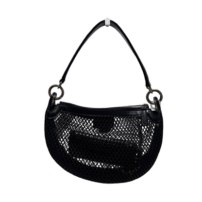 Used CHANEL Mesh 25S Half Moon Clutch Chain Shoulder Bag Black