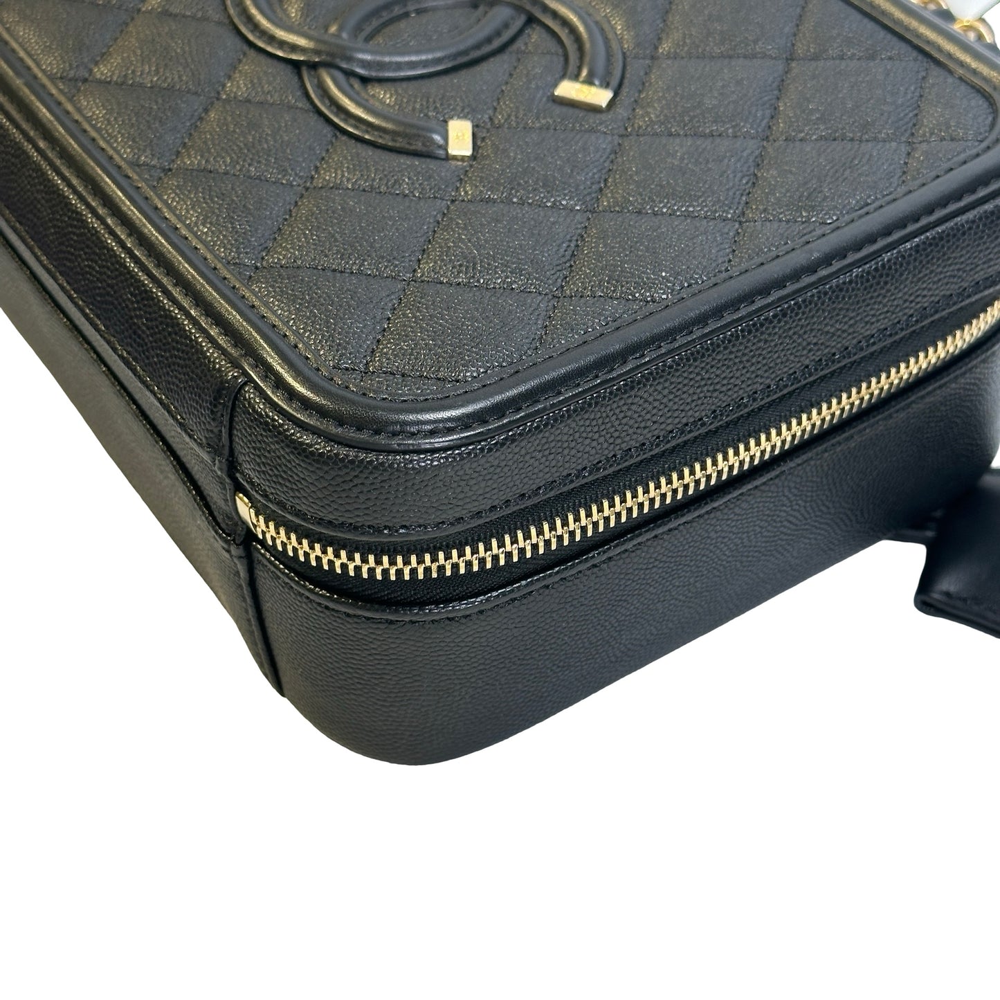 Used CHANEL Quilted Caviar CC Filigree Vanity Case Vanity case Black