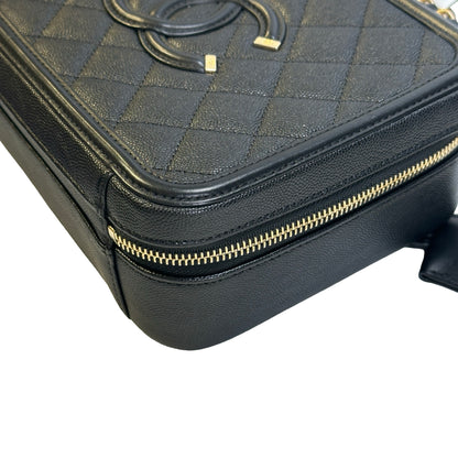 Used CHANEL Quilted Caviar CC Filigree Vanity Case Vanity case Black