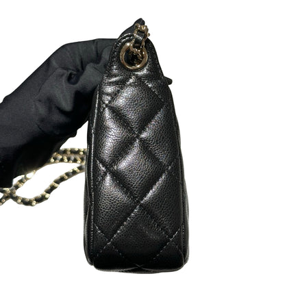 New CHANEL Calfskin Leather Cross Body Bag Black GHW
