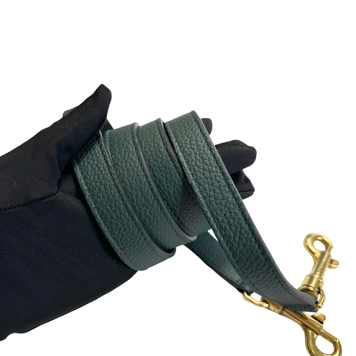 Used CELINE Drummed Calfskin Luggage Nano Handbag Dark Green