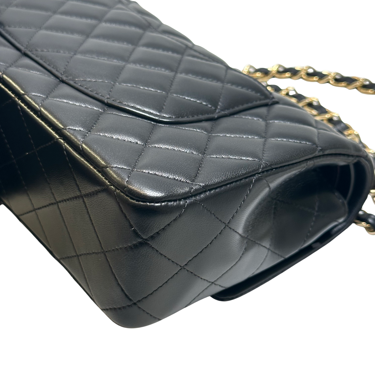 Used CHANEL Quilted Lambskin Classic Flap Chain Shoulder Bag Black Gold
