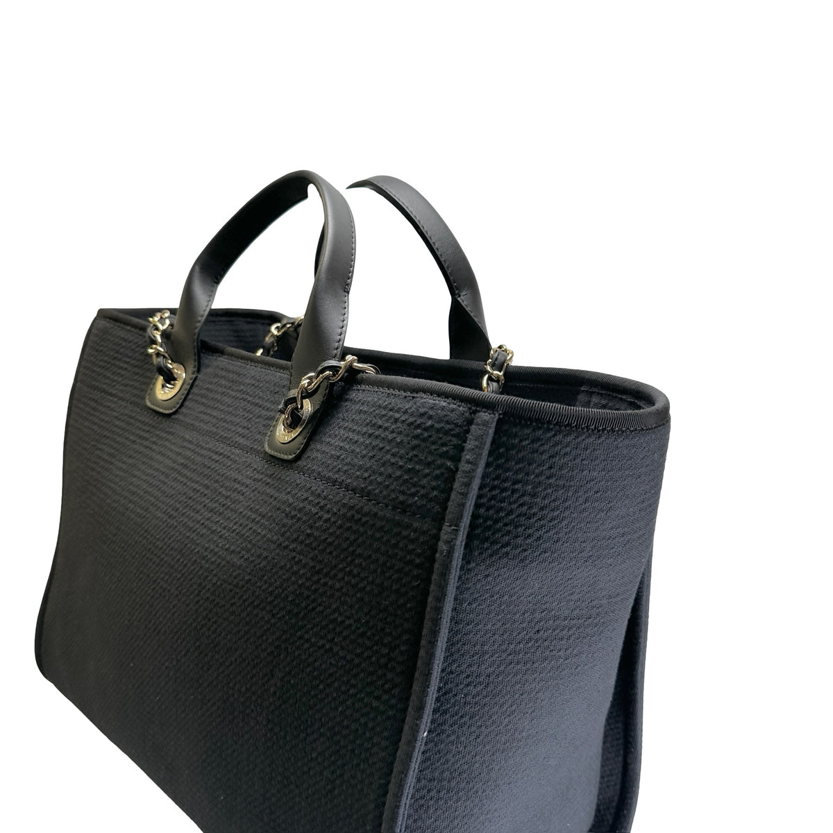 Brand New CHANEL Canvas Deauville Tote Tote Bag Black Silver