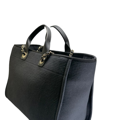 Brand New CHANEL Canvas Deauville Tote Tote Bag Black Silver