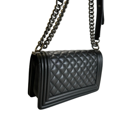 Used CHANEL Matelasse Lambskin Boy Chain shoulder bag Black Silver