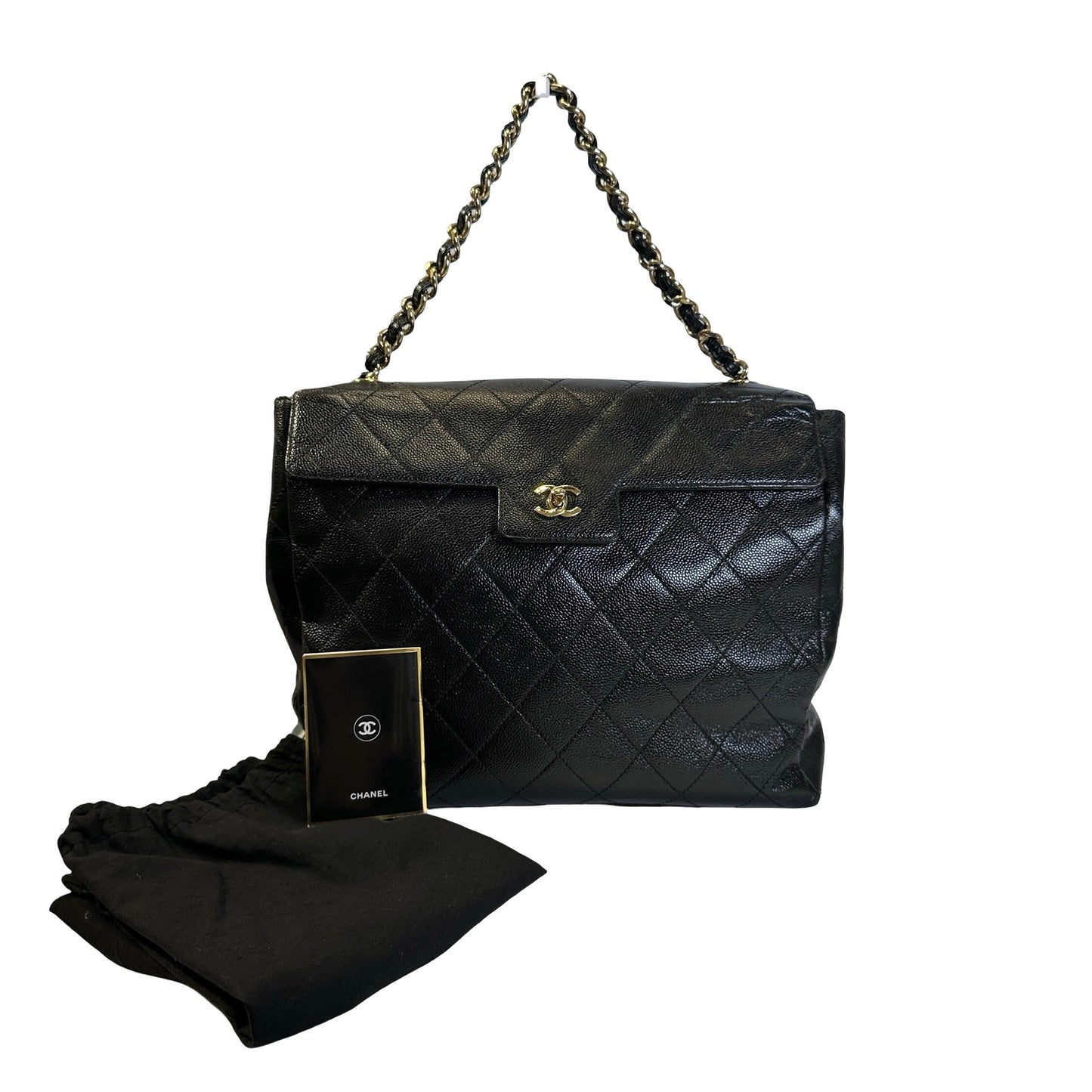 Used CHANEL Caviar Quilted Jumbo Tote Bag Shoulder Bag Black