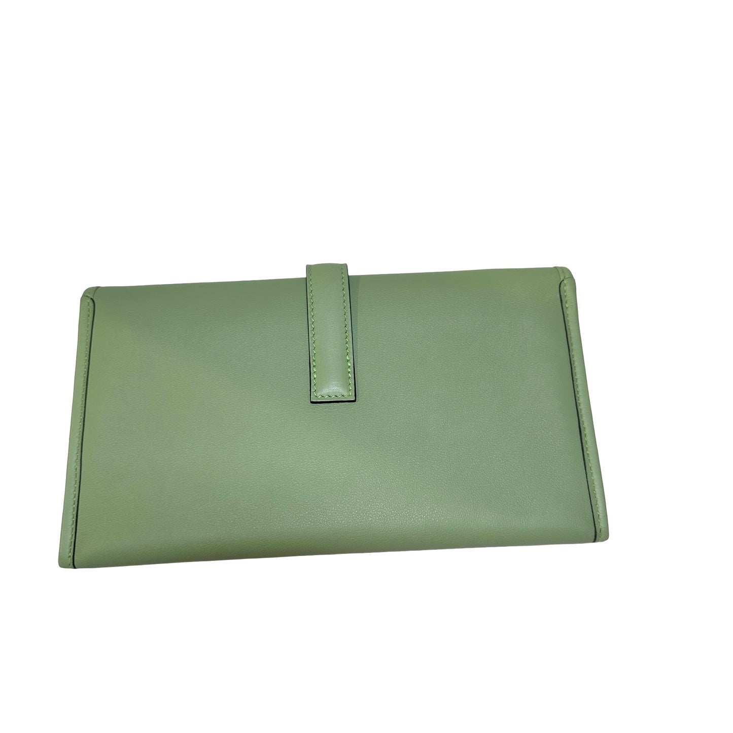 Used HERMES Leather Jige Clutch Green