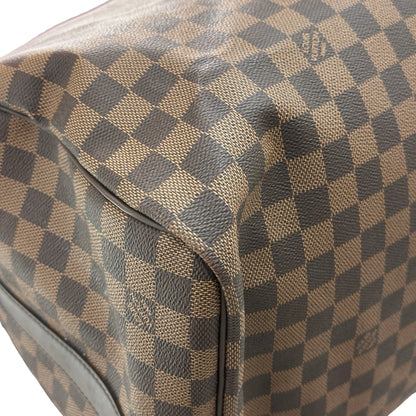 Used LOUIS VUITTON Damier Ebene Canvas KEEPALL Duffel Bag Brown GHW