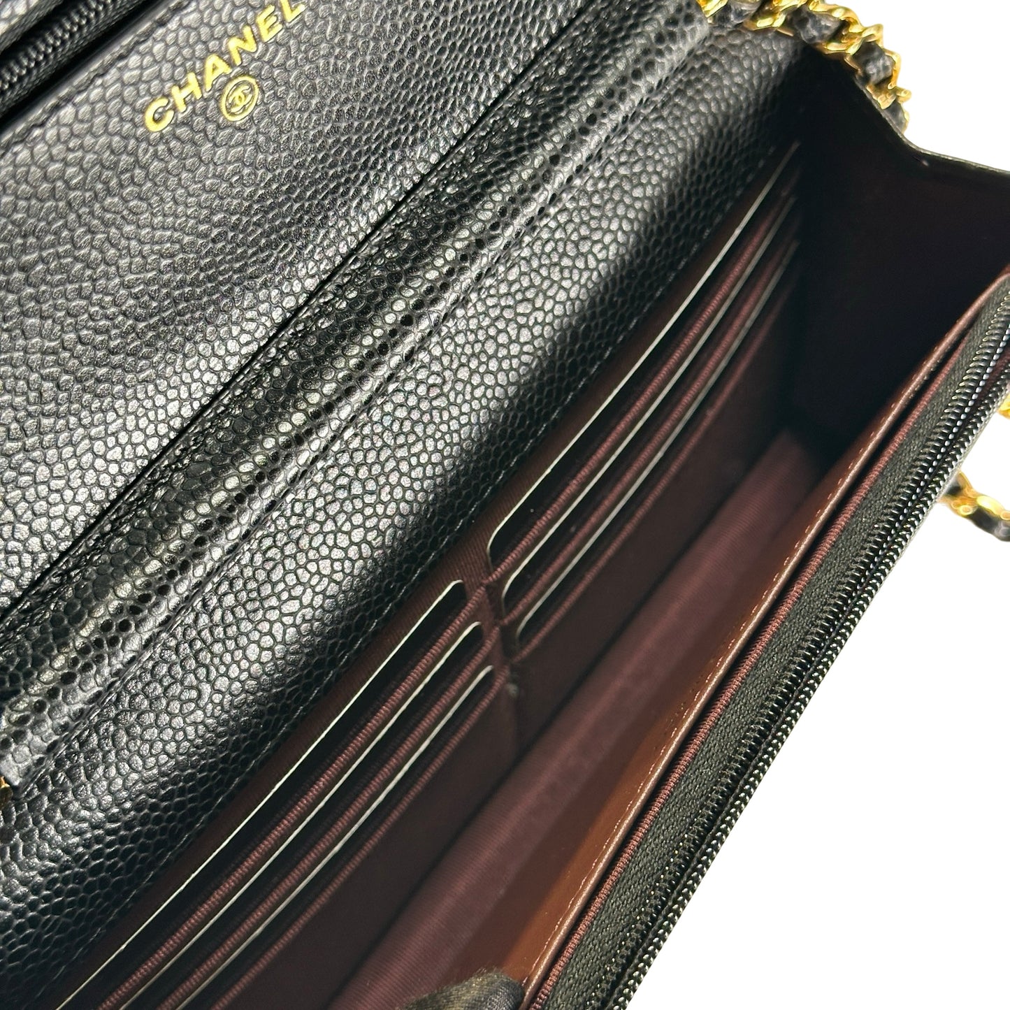 Brand New CHANEL Caviar Wallet on chain Wallet on chain Black，GHW