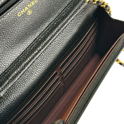Brand New CHANEL Caviar Wallet on chain Wallet on chain Black，GHW