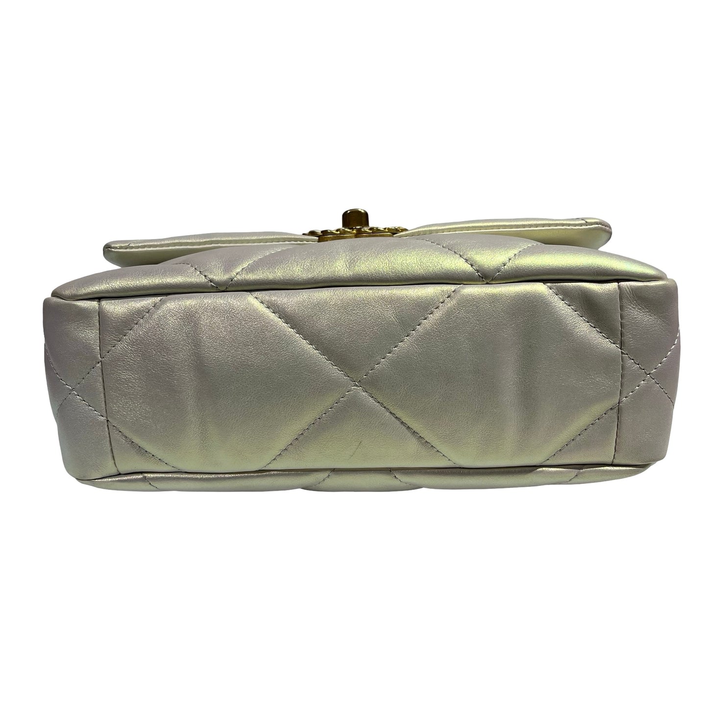 CHANEL 19 SMALL SIZE IRIDESCENT WHITE GHW CHAIN SHOUDLER BAG[3001186]