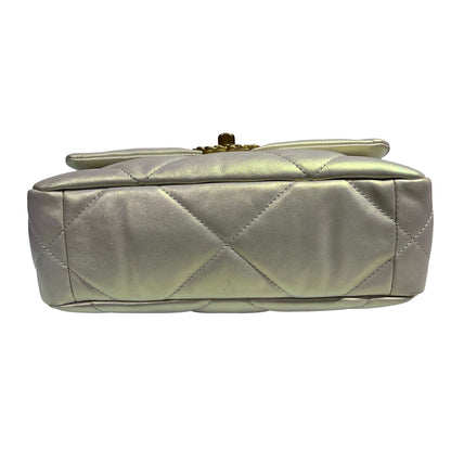 CHANEL 19 SMALL SIZE IRIDESCENT WHITE GHW CHAIN SHOUDLER BAG[3001186]