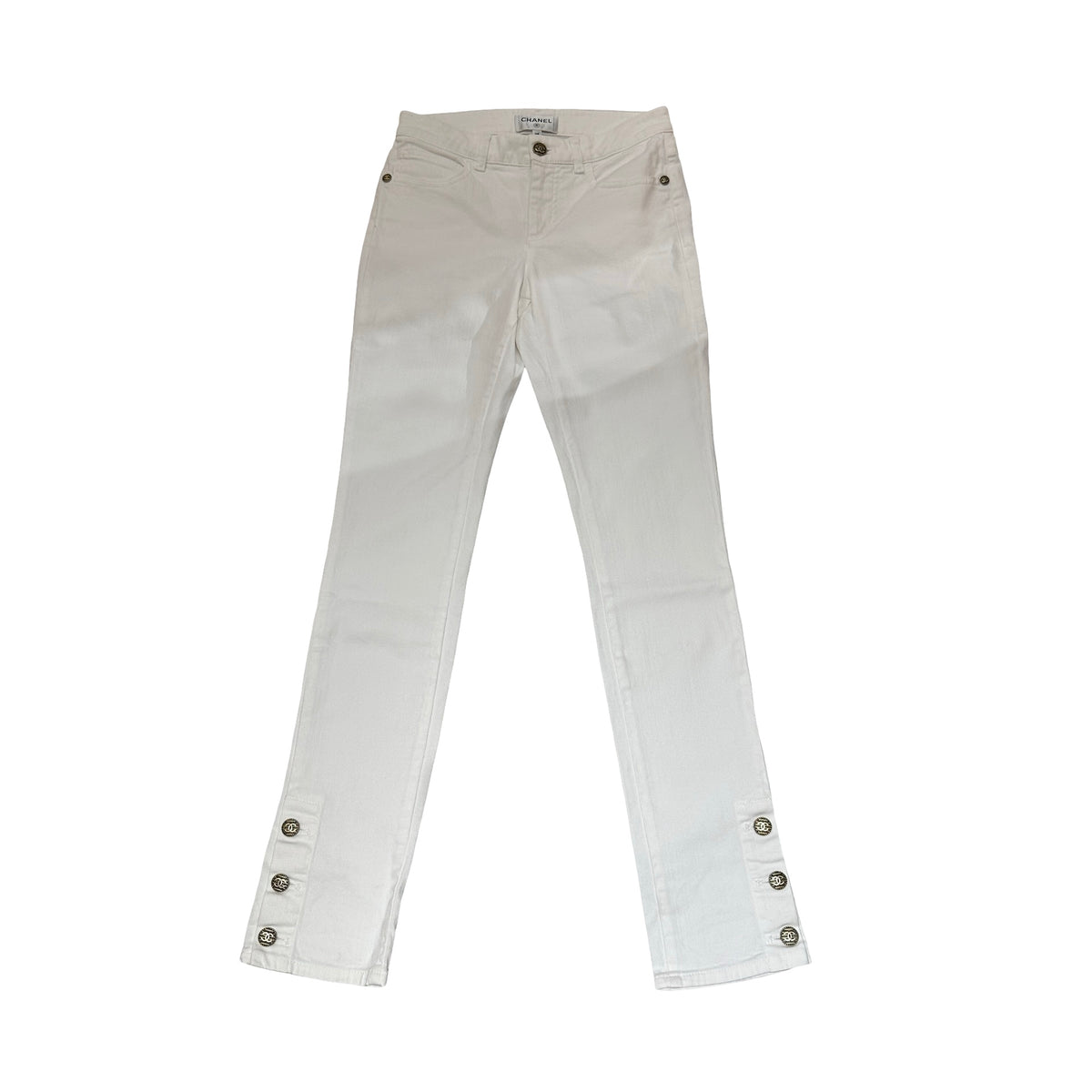 Used CHANEL Solid Denim Jeans Pants White