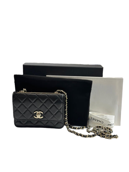 Used CHANEL Quilted Lambskin Trendy CC WOC Wallet on chain Black GHW