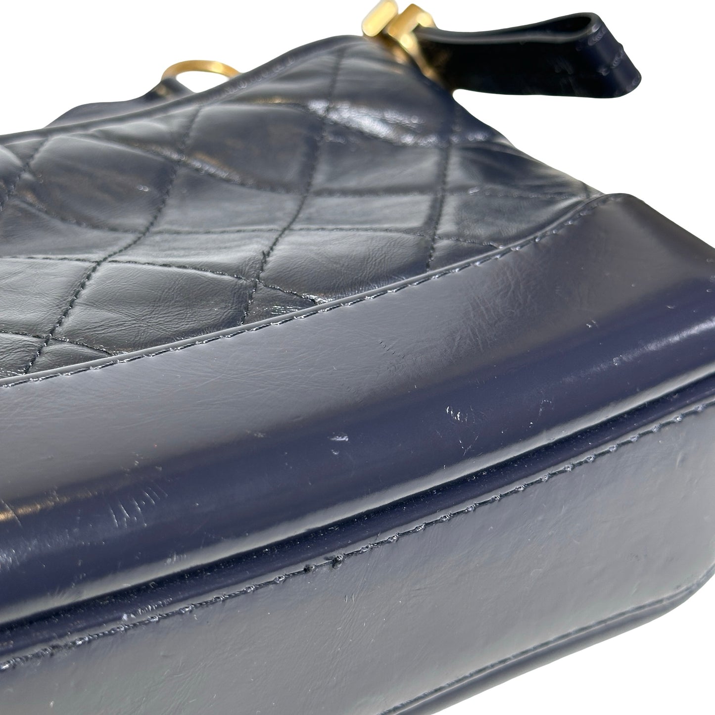 Used CHANEL Calfskin Leather Chain Shoulder Bag Navy Blue GHW PHW
