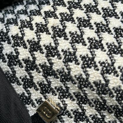Used DIOR Houndstooth Embroidery Lady D-Lite Handbag Black White